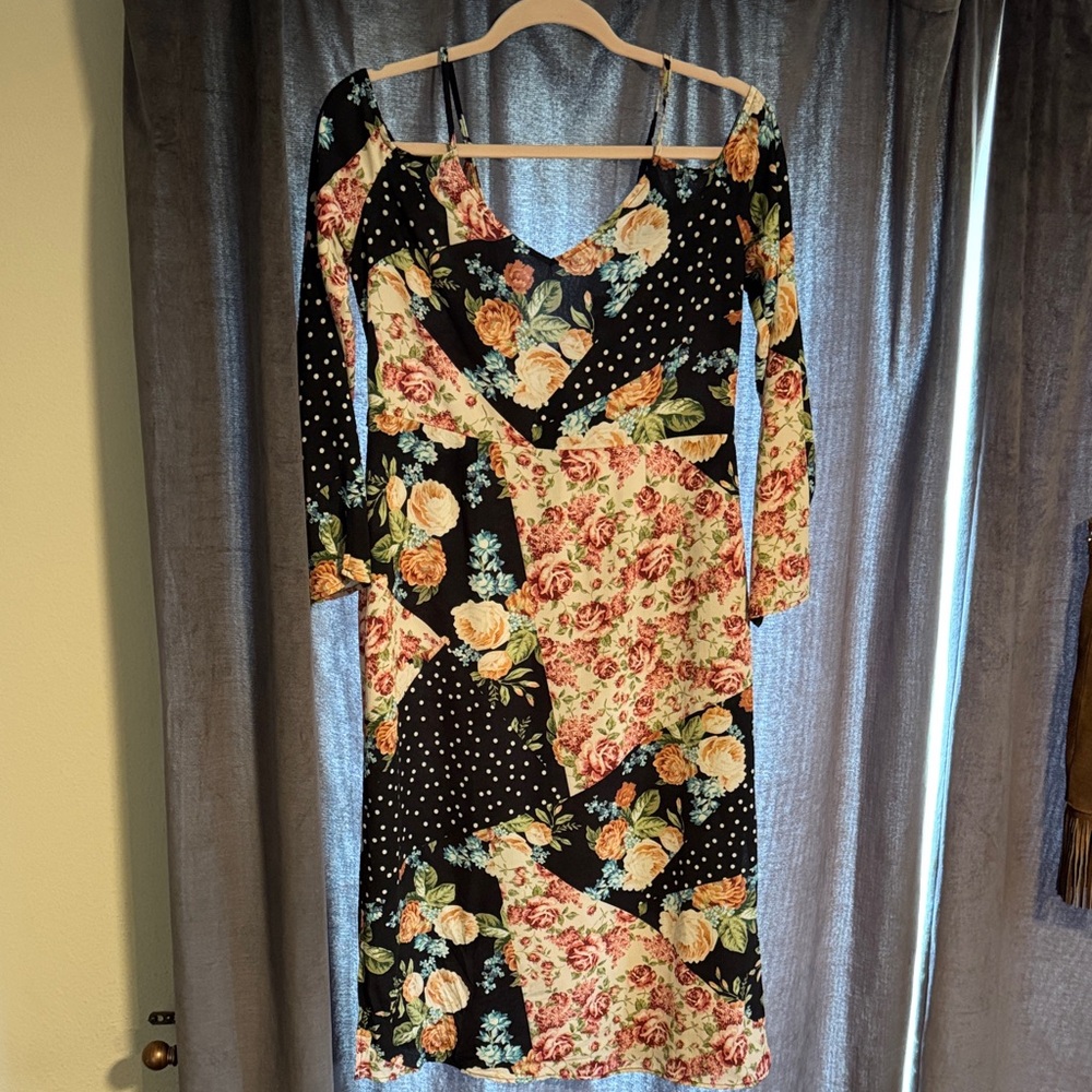 Topshop Floral Patchwork Cold Shoulder Midi Dress